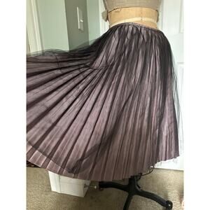 St. John evening Collection Pleated Metallic Skirt pink black tutu knee sz 8